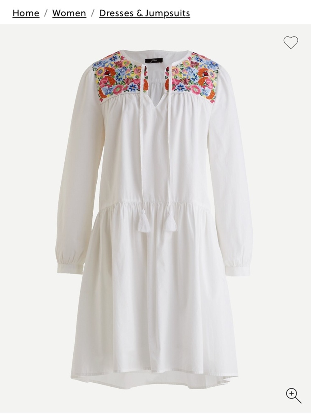 J.Crew Cotton poplin tunic dress with farmer's market embroidery NWT